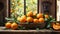 Basket ripe oranges in the kitchen vitamin organic many harvest