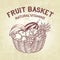 Basket setComposition of fruit in basket. Vector sketch of natural food, realistic, outline design.