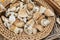Basket of wild mushrooms cut and prepared