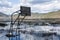 Basketball backboard sunk in Napa Lake`s water, Shangri-La, yunnan, China.