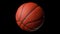 Basketball ball on black screen with alpha channel. Basketball 3D animation of spinning ball 3D rendering 4K