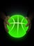 Basketball ball bright green neon lights in male hands