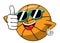 Basketball ball cartoon funny character cool sunglasses thumb up like isolated