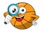 Basketball ball cartoon funny character magnifying lens isolated