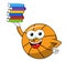 Basketball ball cartoon funny character pile books isolated