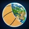 Basketball ball cover the planet earth. sports