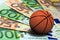 Basketball ball euro banknotes concept