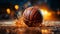 Basketball ball on fire, glowing in the dark championship game generated by AI