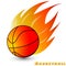 Basketball ball with red orange yellow tone fire in the white background. Logo of Basketball club.
