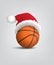 Basketball ball with santa hat. Vector Christmas and New Year basketball object.