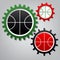 Basketball ball sign illustration. Vector. Three connected gears