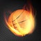 Basketball Ball Vector Realistic. Orange Basketball Ball In Burning Style Isolated On Transparent Background