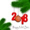 Basketball balls and 2018 on Christmas tree branch