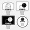 Basketball black basket, hoop, ball on white background
