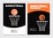 Basketball brochure or web banner design with ball and hoop icon