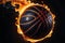 Basketball Engulfed in Flames: Texture of the Ball Cracking Under Intense Heat