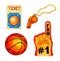 Basketball fan watercolor set. Ball  fan\\\'s glove  whistle and match ticket.