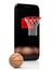 Basketball field with basket and ball on smartphone edge display