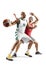 Basketball. Fight for the ball. Two basketball player in motion and action. Sport emotion. Isolated in white