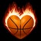 Basketball on fire in the shape of heart