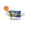 With basketball flag sweden character hoisted in cartoon pole