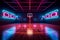 basketball game arena virtual background indoor hall neon empty corridor interior floor. Generative AI.