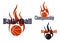 Basketball game symbols with flaming balls