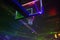 basketball hoop and sports arena in laser lights