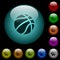 Basketball icons in color illuminated glass buttons