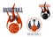 Basketball icons with winged balls and flames