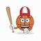 Basketball mascot character with baseball playing gear. vector illustration