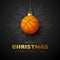 Basketball Merry Christmas and Happy New Year luxury Sports greeting card. basketball ball as a Christmas ball on background.