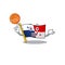 With basketball panama flag hoisted on mascot pole
