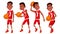 Basketball Player Child Set Vector. Different Poses. Leads The Ball. Sport Game Competition. Sport. Isolated Flat