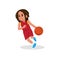 Basketball Player Child Set Vector. Poses. Leads The Ball.