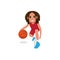 Basketball Player Child Set Vector. Poses. Leads The Ball.