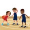 Basketball Player Child Set Vector. Poses. Leads The Ball.