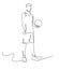 Basketball player continuous one line drawing. Male sportsman holding ball hand drawn character.