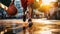 Basketball player dribbles outdoor at the streets. The Art of Street Basketball Dribbling. Generative AI