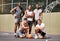 Basketball player, group and team in portrait on basketball court for game, sports and teamwork. Black man, friends and