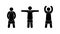 Basketball player icon, man in basketball uniform, stick figure people in various poses