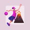 Basketball Player playing in beside mountain illustration concept, Basketball player throws the ball in the hoop. man playing bask