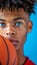 Basketball player s focused eyes on target for free throw, olympic sports concept