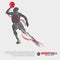 Basketball player shot the ball to the ring. Jump posing man silhouette vector illustration.