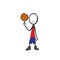 Basketball player. Team game. Spinning ball on finger. Sports activity. Hand drawn. Stickman cartoon. Doodle sketch, Vector