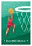 A basketball player throws the ball into the basket. Poster or invitation to a basketball game