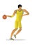 Basketball player in yellow uniform with the ball.