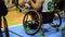 Basketball players in a wheelchair during a dead time a basketball game, extract a game