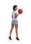 Basketball portrait, ball and woman in studio ready for challenge, practice game or fitness competition. Healthy
