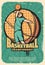 Basketball sport retro poster with player and ball